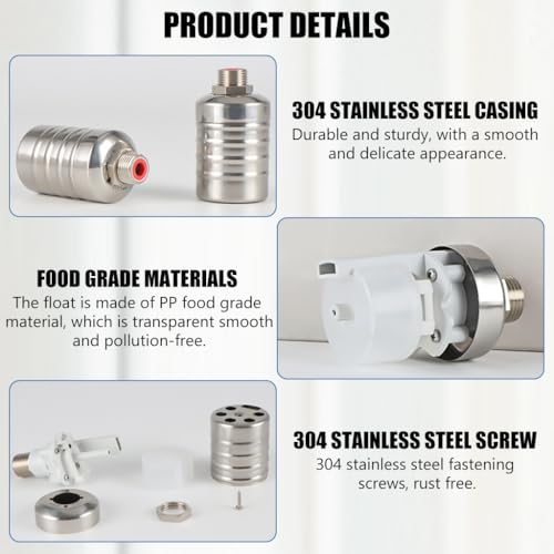 HASTHIP® 1/2 to 3/4 Inch Float Valve for Water Tank 304 Stainless Steel Fully Automatic Water Level Control Controller for Pool Livestock Troughs 3PCS HASTHIP® 1/2 to 3/4 Inch Float Valve for Water Tank 304 Stainless Steel Fully Automatic Water Level Control Controller for Pool Livestock Troughs 3PCS